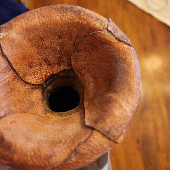 Vintage Handcrafted Leather & Metal Decorative Flask With Floral Embossing - Picture 6 of 6